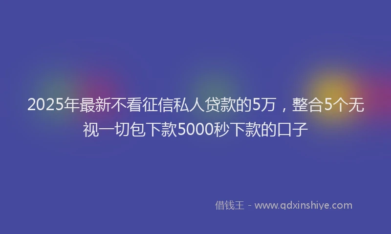 2025年最新不看征信私人贷款的5万，整合5个无视一切包下款5000秒下款的口子