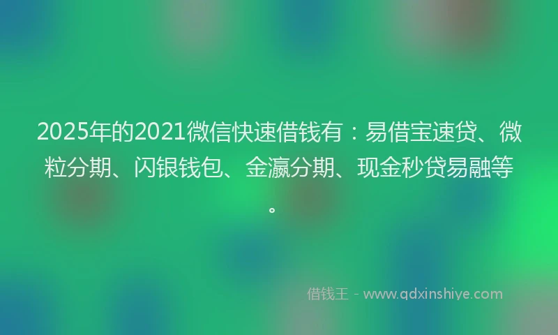 2025年的2021微信快速借钱有：易借宝速贷、微粒分期、闪银钱包、金瀛分期、现金秒贷易融等。