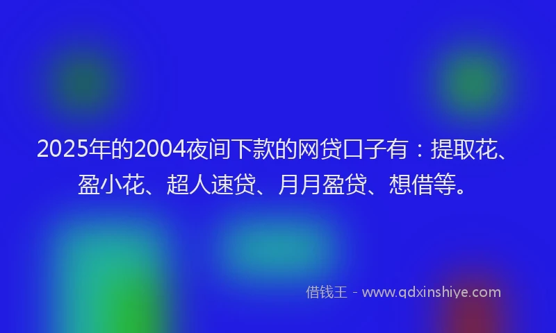 2025年的2004夜间下款的网贷口子有：提取花、盈小花、超人速贷、月月盈贷、想借等。