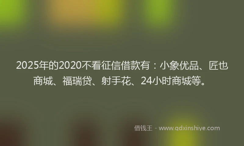 2025年的2020不看征信借款有：小象优品、匠也商城、福瑞贷、射手花、24小时商城等。