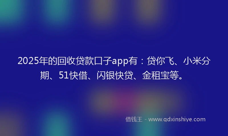 2025年的回收贷款口子app有：贷你飞、小米分期、51快借、闪银快贷、金租宝等。