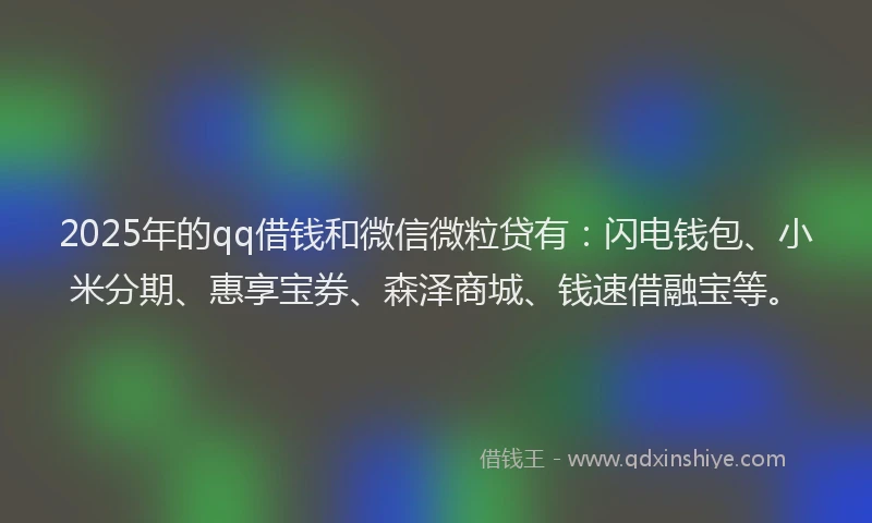2025年的qq借钱和微信微粒贷有：闪电钱包、小米分期、惠享宝券、森泽商城、钱速借融宝等。