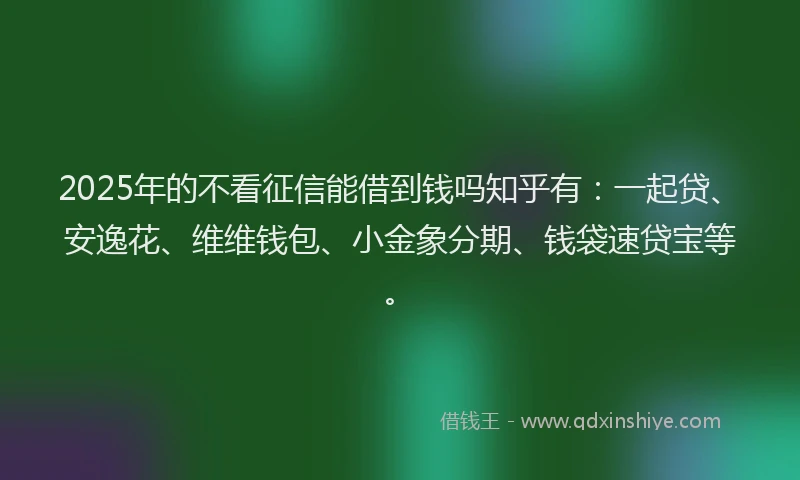 2025年的不看征信能借到钱吗知乎有：一起贷、安逸花、维维钱包、小金象分期、钱袋速贷宝等。