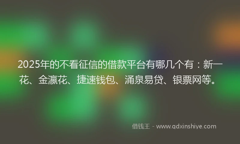2025年的不看征信的借款平台有哪几个有：新一花、金瀛花、捷速钱包、涌泉易贷、银票网等。