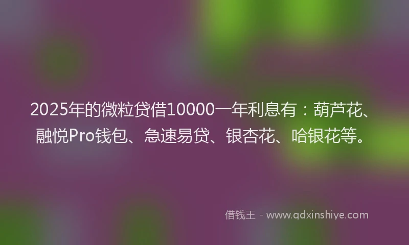 2025年的微粒贷借10000一年利息有：葫芦花、融悦Pro钱包、急速易贷、银杏花、哈银花等。