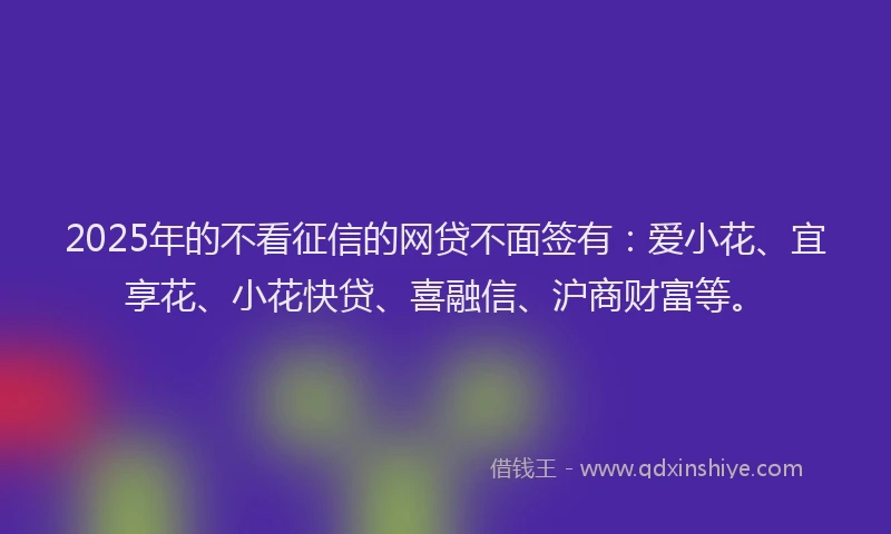 2025年的不看征信的网贷不面签有：爱小花、宜享花、小花快贷、喜融信、沪商财富等。