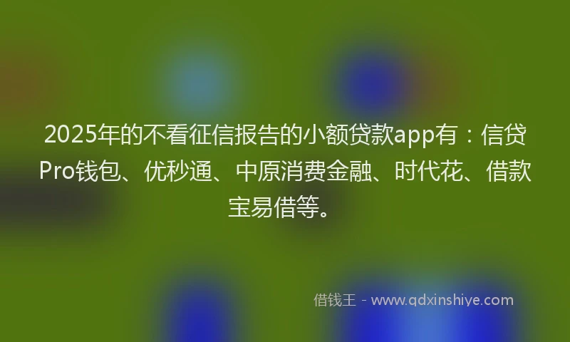 2025年的不看征信报告的小额贷款app有：信贷Pro钱包、优秒通、中原消费金融、时代花、借款宝易借等。