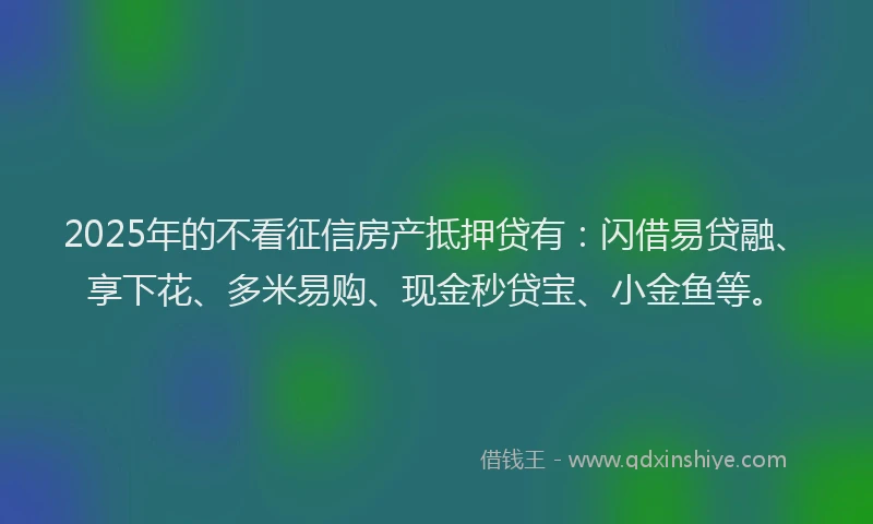2025年的不看征信房产抵押贷有：闪借易贷融、享下花、多米易购、现金秒贷宝、小金鱼等。