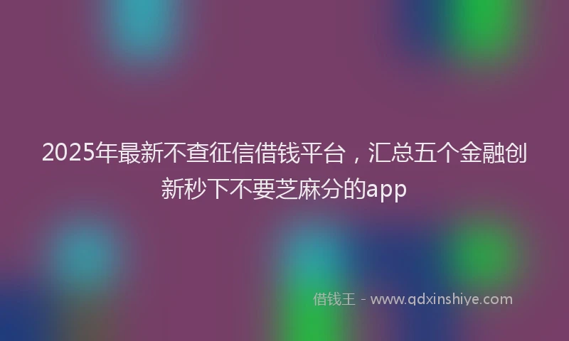 2025年最新不查征信借钱平台，汇总五个金融创新秒下不要芝麻分的app