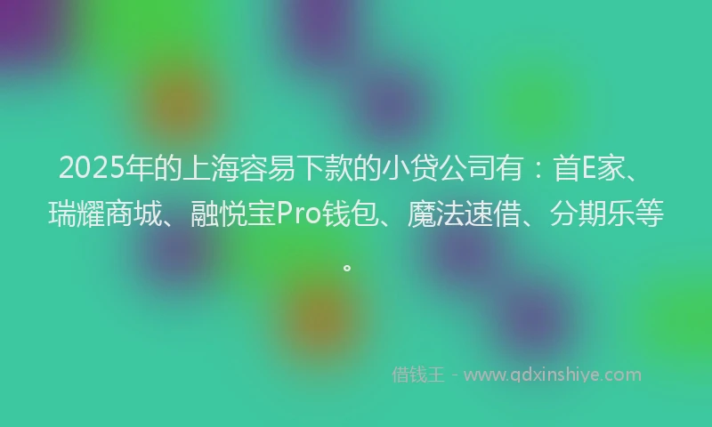 2025年的上海容易下款的小贷公司有：首E家、瑞耀商城、融悦宝Pro钱包、魔法速借、分期乐等。