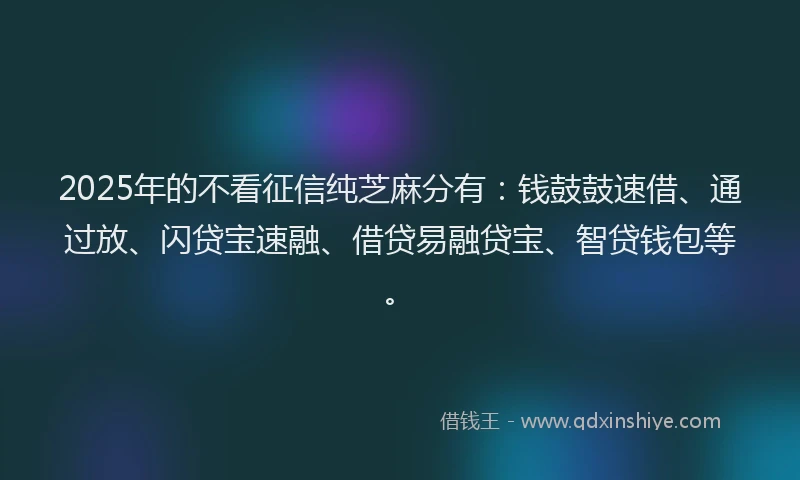 2025年的不看征信纯芝麻分有：钱鼓鼓速借、通过放、闪贷宝速融、借贷易融贷宝、智贷钱包等。