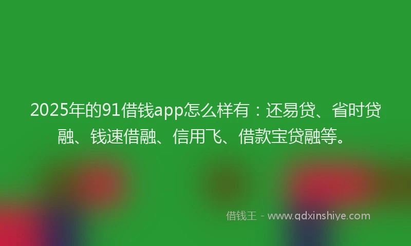 2025年的91借钱app怎么样有：还易贷、省时贷融、钱速借融、信用飞、借款宝贷融等。