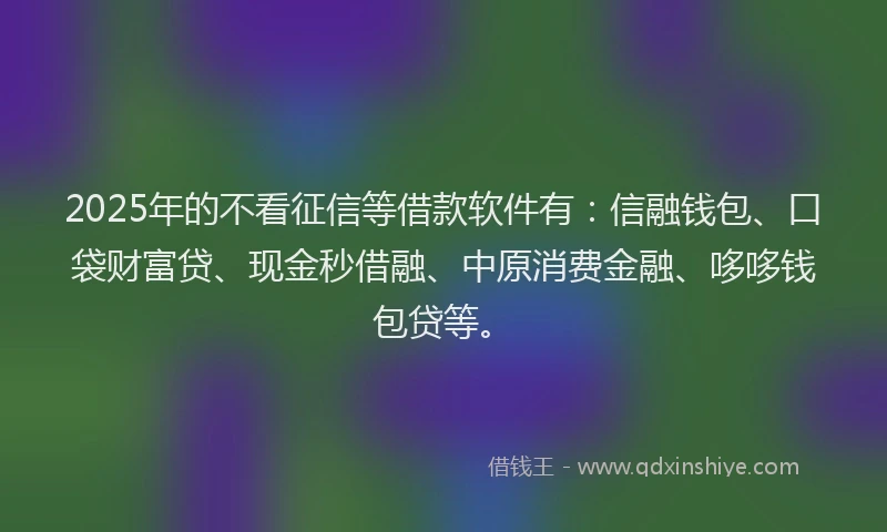 2025年的不看征信等借款软件有：信融钱包、口袋财富贷、现金秒借融、中原消费金融、哆哆钱包贷等。