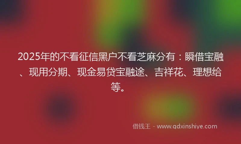 2025年的不看征信黑户不看芝麻分有：瞬借宝融、现用分期、现金易贷宝融途、吉祥花、理想给等。