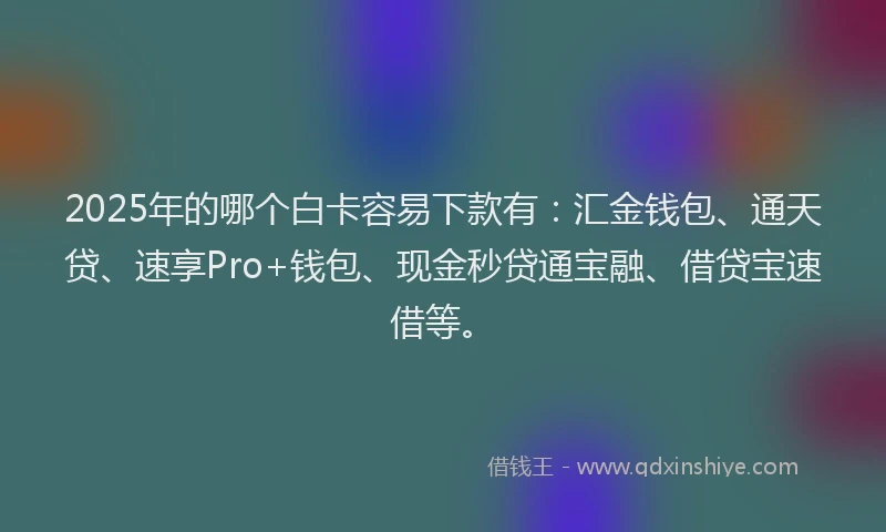 2025年的哪个白卡容易下款有：汇金钱包、通天贷、速享Pro+钱包、现金秒贷通宝融、借贷宝速借等。
