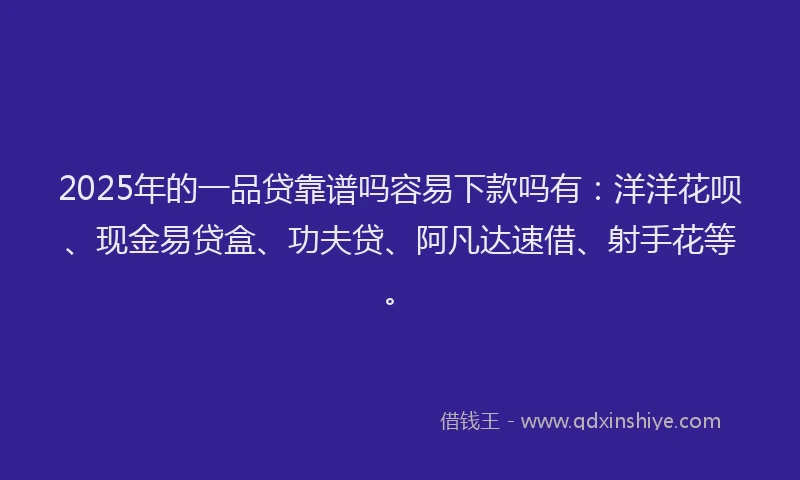 2025年的一品贷靠谱吗容易下款吗有：洋洋花呗、现金易贷盒、功夫贷、阿凡达速借、射手花等。