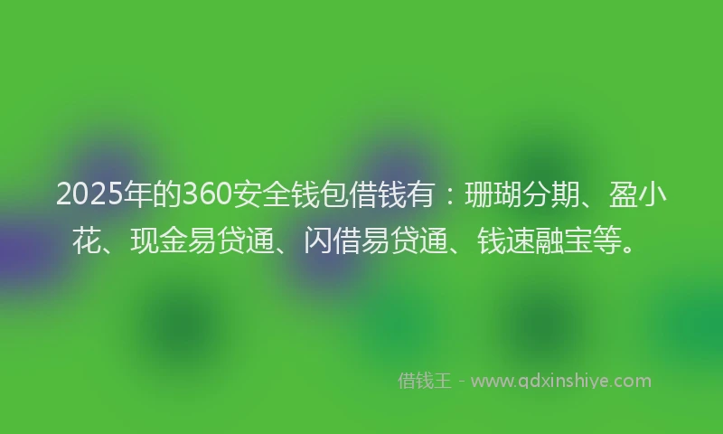 2025年的360安全钱包借钱有：珊瑚分期、盈小花、现金易贷通、闪借易贷通、钱速融宝等。