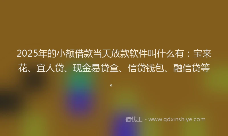 2025年的小额借款当天放款软件叫什么有：宝来花、宜人贷、现金易贷盒、信贷钱包、融信贷等。