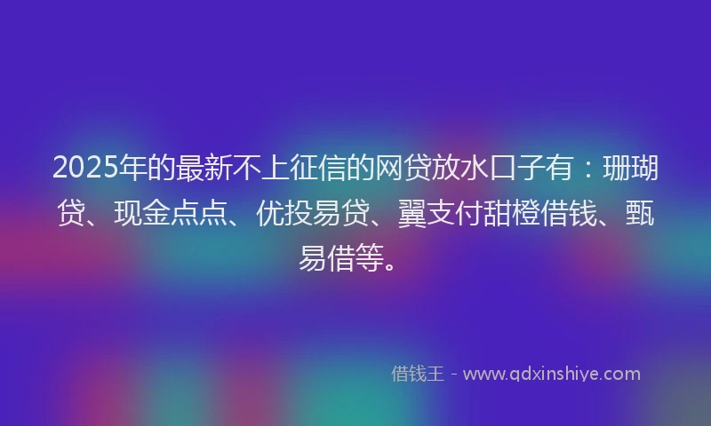 2025年的最新不上征信的网贷放水口子有：珊瑚贷、现金点点、优投易贷、翼支付甜橙借钱、甄易借等。