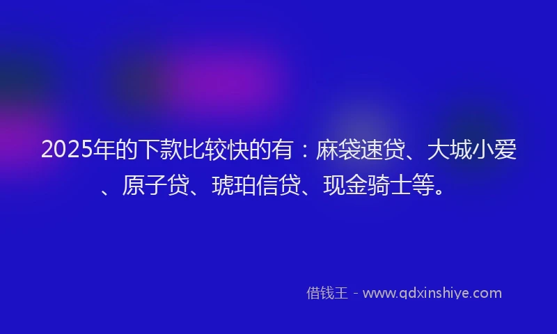 2025年的下款比较快的有：麻袋速贷、大城小爱、原子贷、琥珀信贷、现金骑士等。