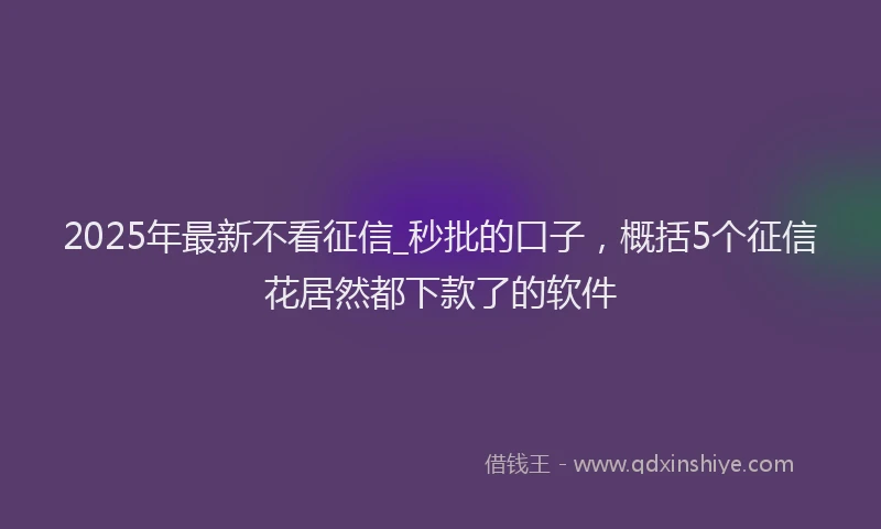 2025年最新不看征信_秒批的口子，概括5个征信花居然都下款了的软件
