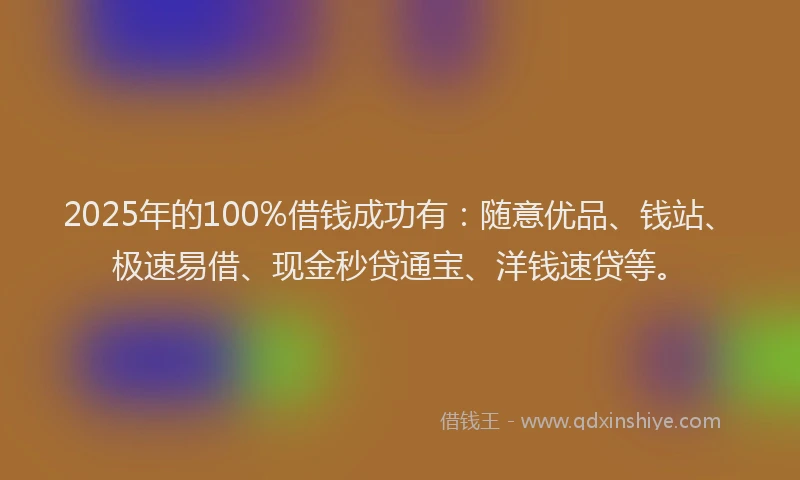2025年的100%借钱成功有：随意优品、钱站、极速易借、现金秒贷通宝、洋钱速贷等。