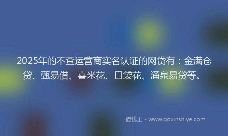 2025年的不查运营商实名认证的网贷有：金满仓贷、甄易借、喜米花、口袋花、涌泉易贷等。