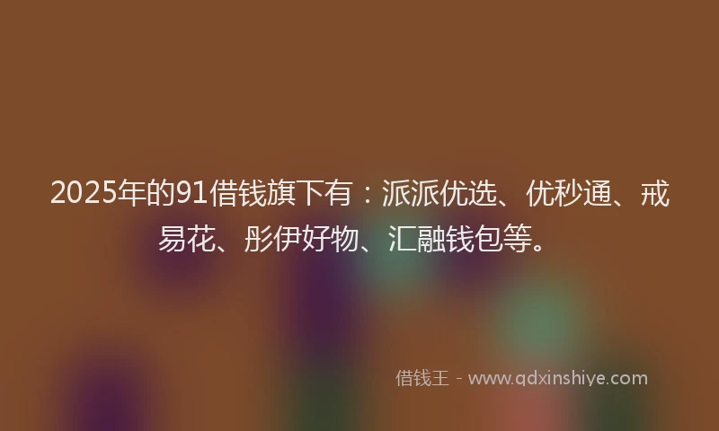 2025年的91借钱旗下有：派派优选、优秒通、戒易花、彤伊好物、汇融钱包等。