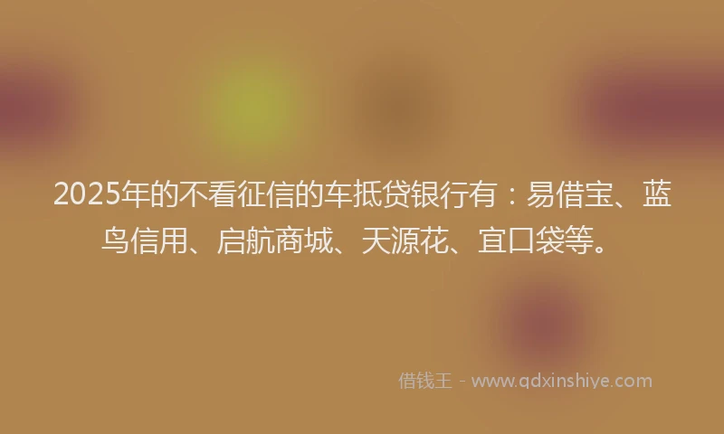 2025年的不看征信的车抵贷银行有：易借宝、蓝鸟信用、启航商城、天源花、宜口袋等。