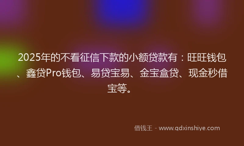 2025年的不看征信下款的小额贷款有：旺旺钱包、鑫贷Pro钱包、易贷宝易、金宝盒贷、现金秒借宝等。