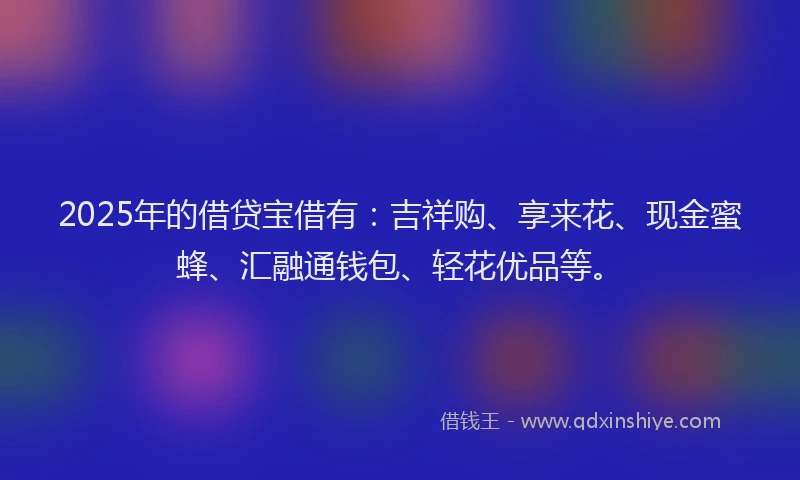 2025年的借贷宝借有：吉祥购、享来花、现金蜜蜂、汇融通钱包、轻花优品等。