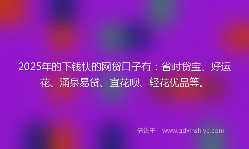 2025年的下钱快的网贷口子有：省时贷宝、好运花、涌泉易贷、宜花呗、轻花优品等。