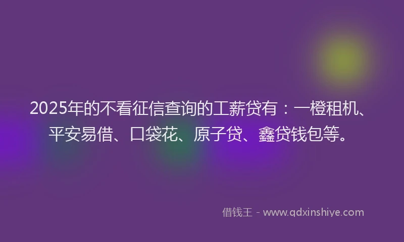 2025年的不看征信查询的工薪贷有：一橙租机、平安易借、口袋花、原子贷、鑫贷钱包等。