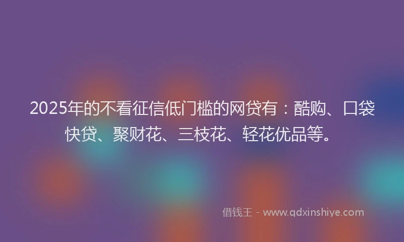 2025年的不看征信低门槛的网贷有：酷购、口袋快贷、聚财花、三枝花、轻花优品等。