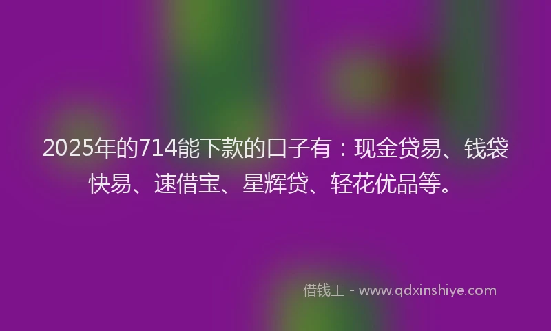 2025年的714能下款的口子有：现金贷易、钱袋快易、速借宝、星辉贷、轻花优品等。