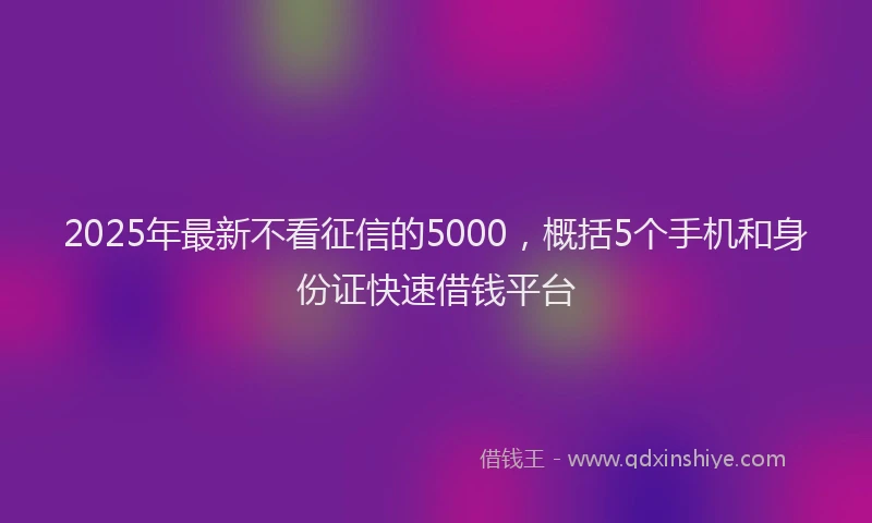 2025年最新不看征信的5000，概括5个手机和身份证快速借钱平台