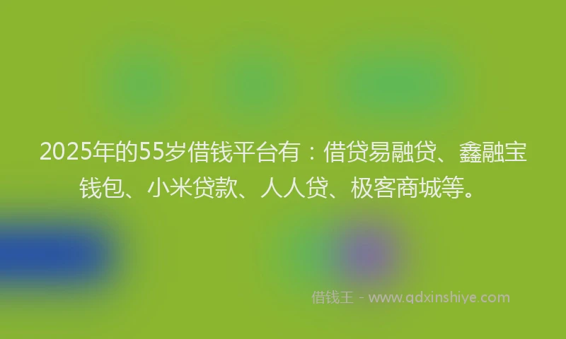 2025年的55岁借钱平台有：借贷易融贷、鑫融宝钱包、小米贷款、人人贷、极客商城等。