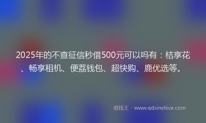 2025年的不查征信秒借500元可以吗有：桔享花、畅享租机、便荔钱包、超快购、鹿优选等。