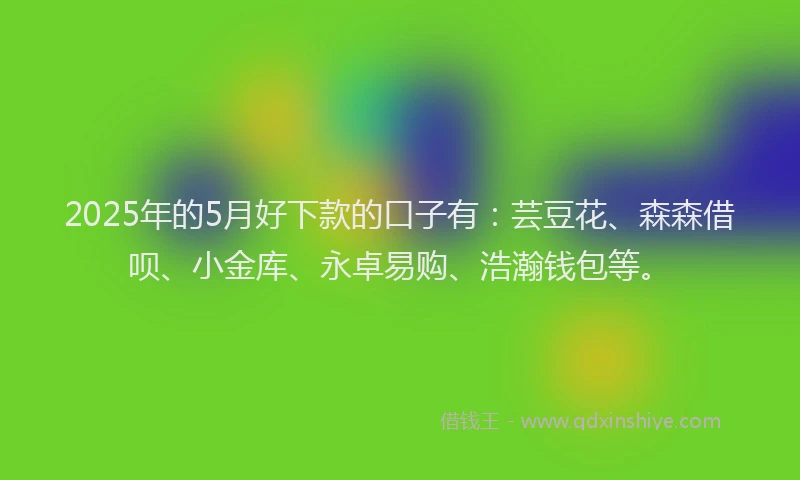 2025年的5月好下款的口子有：芸豆花、森森借呗、小金库、永卓易购、浩瀚钱包等。