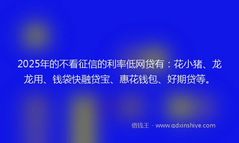 2025年的不看征信的利率低网贷有：花小猪、龙龙用、钱袋快融贷宝、惠花钱包、好期贷等。