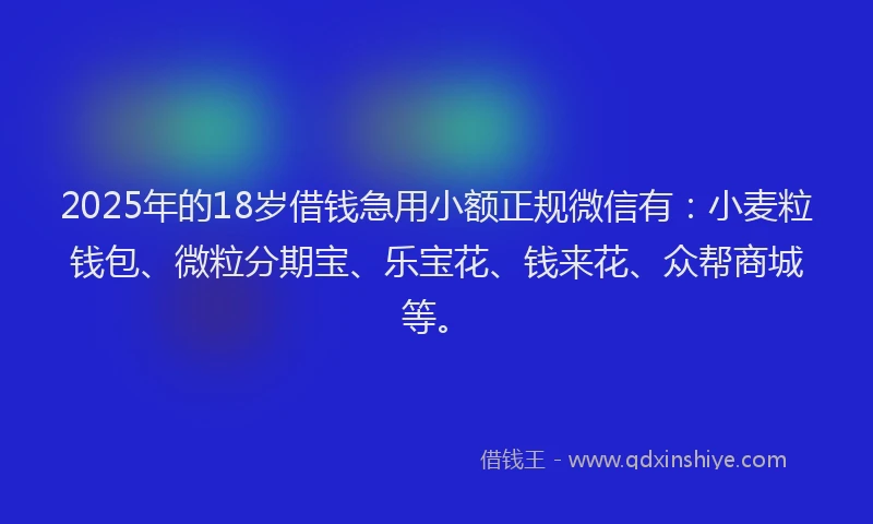 2025年的18岁借钱急用小额正规微信有：小麦粒钱包、微粒分期宝、乐宝花、钱来花、众帮商城等。