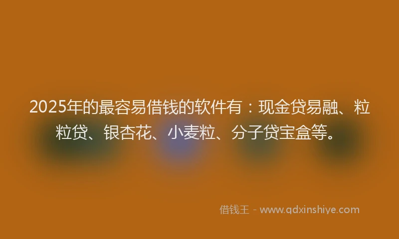 2025年的最容易借钱的软件有：现金贷易融、粒粒贷、银杏花、小麦粒、分子贷宝盒等。