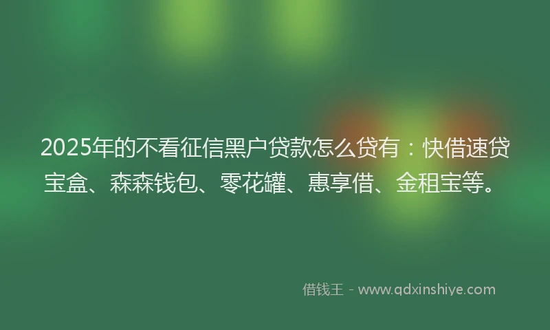 2025年的不看征信黑户贷款怎么贷有：快借速贷宝盒、森森钱包、零花罐、惠享借、金租宝等。