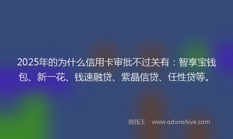 2025年的为什么信用卡审批不过关有：智享宝钱包、新一花、钱速融贷、紫晶信贷、任性贷等。