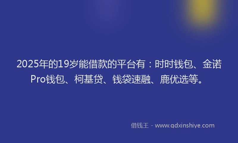 2025年的19岁能借款的平台有：时时钱包、金诺Pro钱包、柯基贷、钱袋速融、鹿优选等。