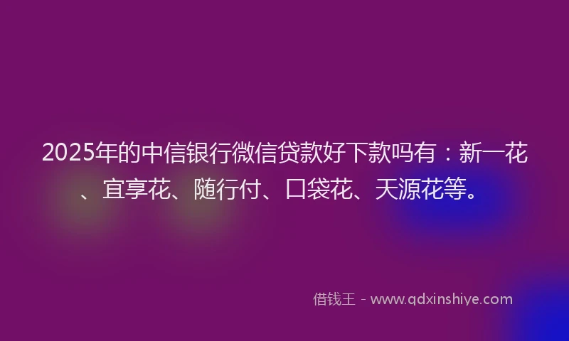 2025年的中信银行微信贷款好下款吗有：新一花、宜享花、随行付、口袋花、天源花等。