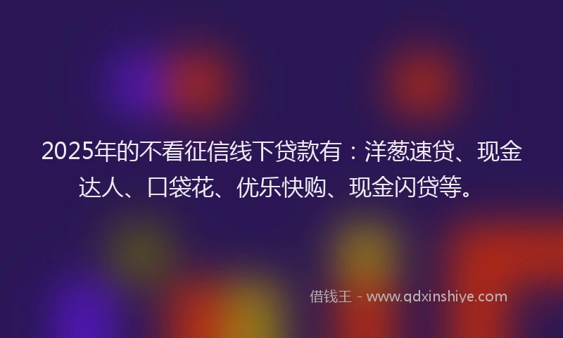 2025年的不看征信线下贷款有:洋葱速贷、现金达人、口袋花、优乐快购、现金闪贷等。