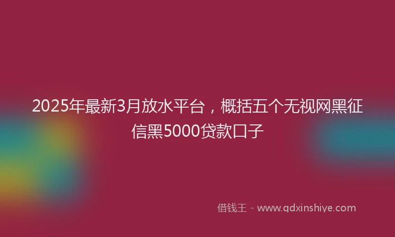 2025年最新3月放水平台，概括五个无视网黑征信黑5000贷款口子