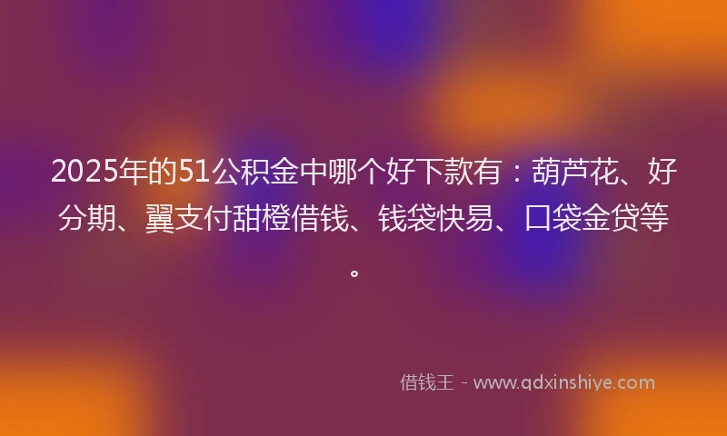 2025年的51公积金中哪个好下款有：葫芦花、好分期、翼支付甜橙借钱、钱袋快易、口袋金贷等。