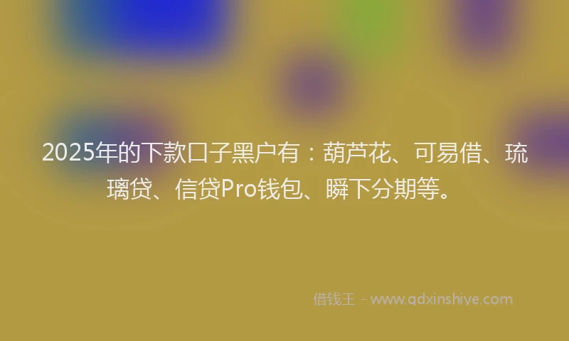 2025年的下款口子黑户有：葫芦花、可易借、琉璃贷、信贷Pro钱包、瞬下分期等。